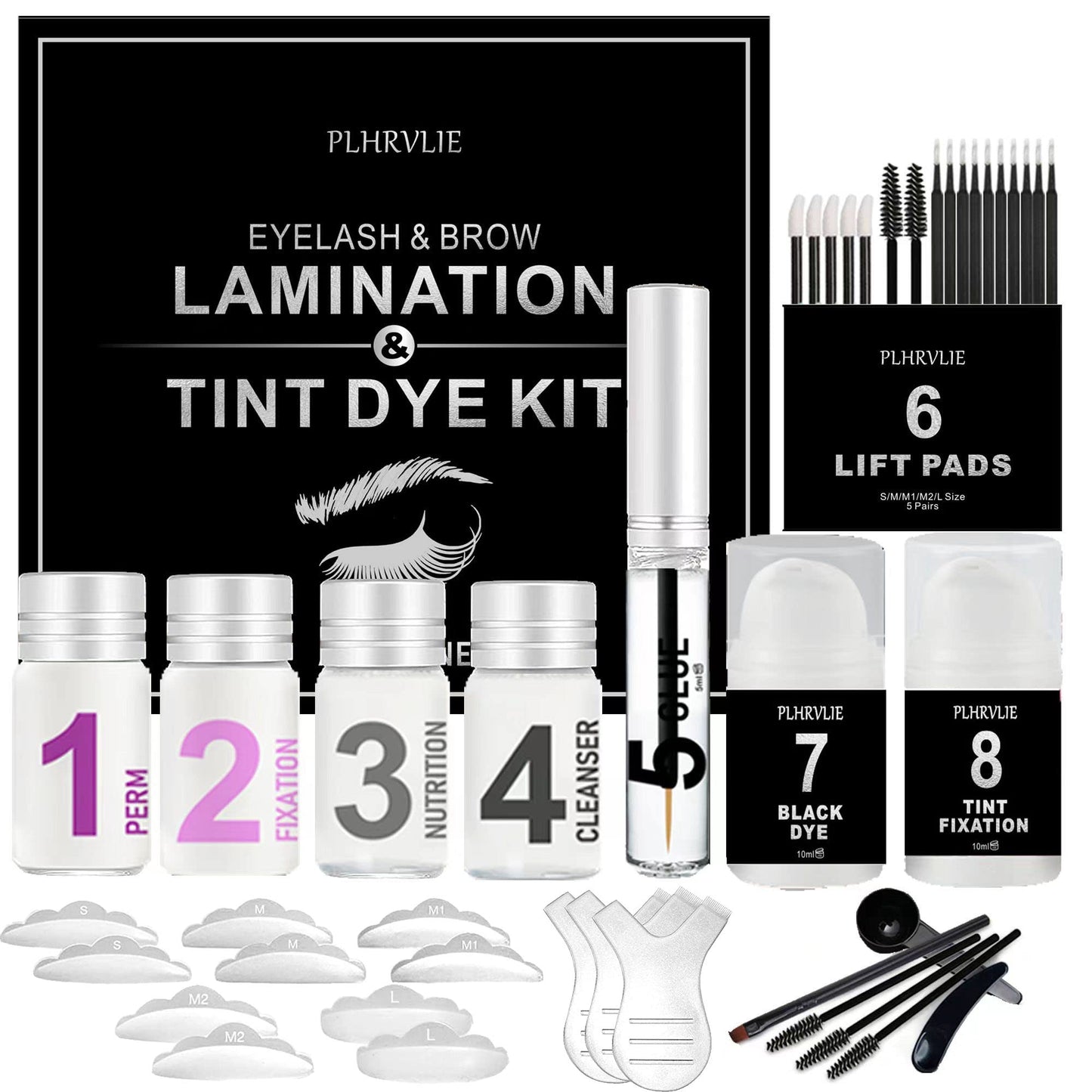 Lash Lift and Tint Kit, Ofanyia 4 In 1 Eyebrow Lamination Kit with Black Color Kit, Professional Eyelash Perm Kit and Black Eyelash & Eyebrow Set for