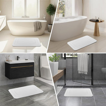 HUMIGA 2 Pack Stone Bath Mat, Diatomaceous Earth Shower Mat, Non-Slip Super Absorbent Quick Drying Bathroom Kitchen Floor Mat (White, 24x15)