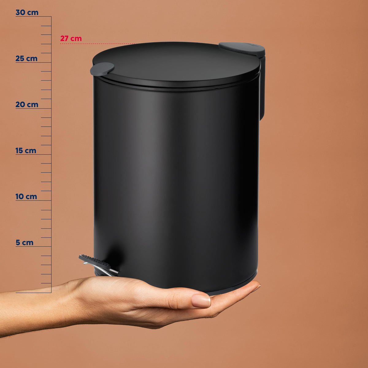 kela Cosmetic Bin Matt Black 5 Litres Silent-Close Lid Pedal Bin Bathroom Bin, Bathroom Bin with Inner Bucket and Carry Handle