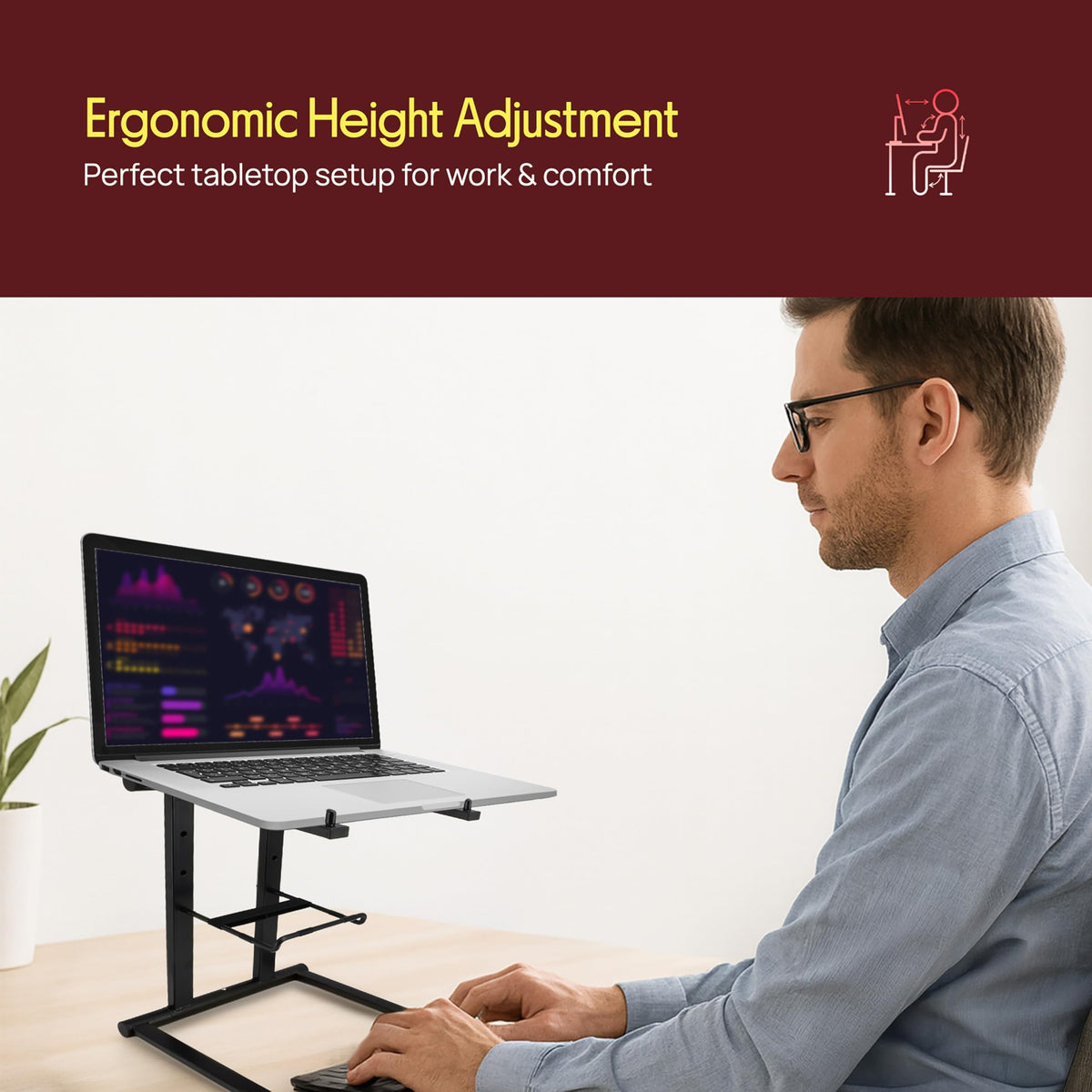 Pyle Tray & Shelf Laptop Stand Adjustable Height Foldable Desk Riser Ergonomic Portable Support with Accessory Tray for Tablet MacBook