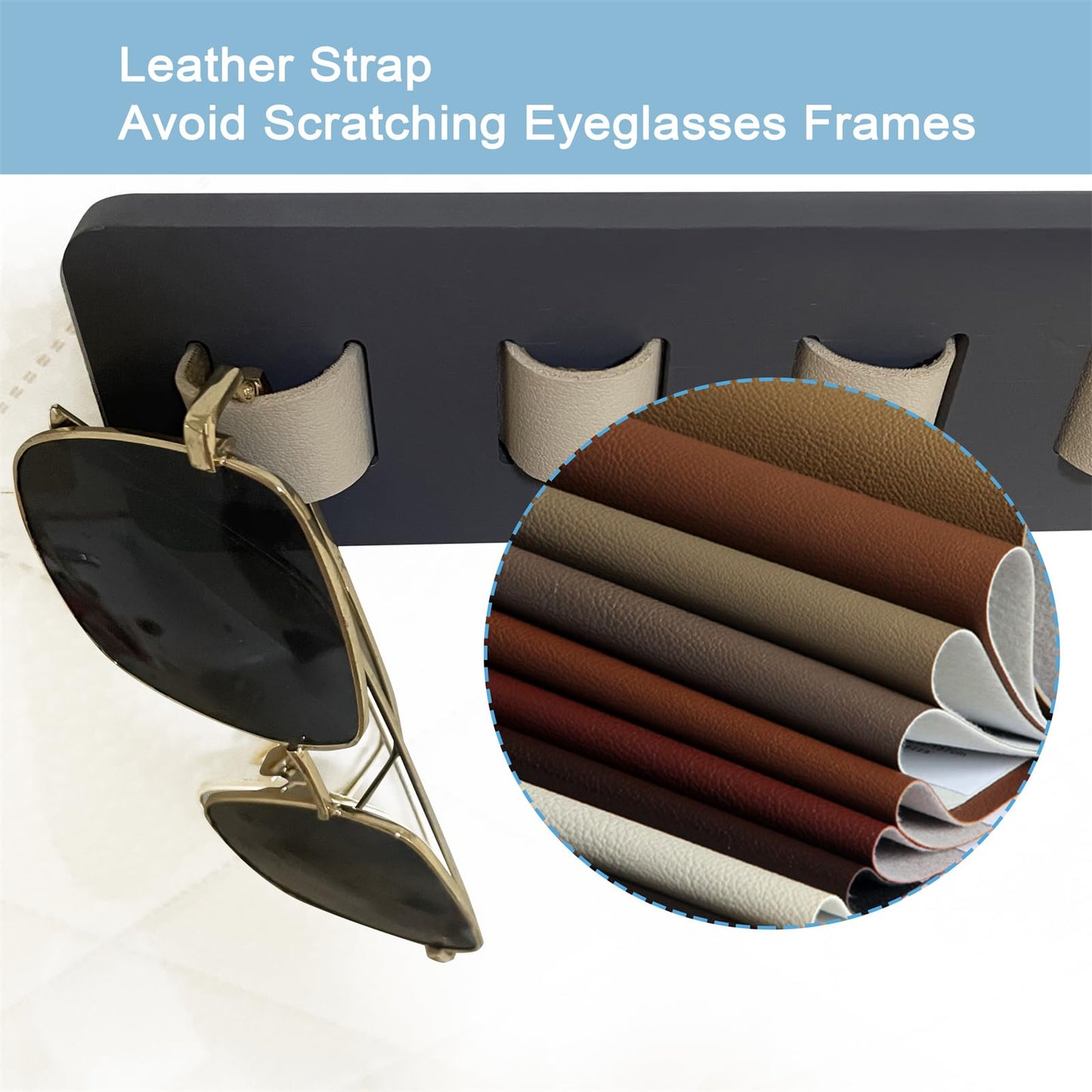 FINDAMAZE Wooden Sunglasses Organizer - Wall Mounted Sunglasses Rack/Stand - Display for Men or Women, Home Decor (Gray-1pcs-long)