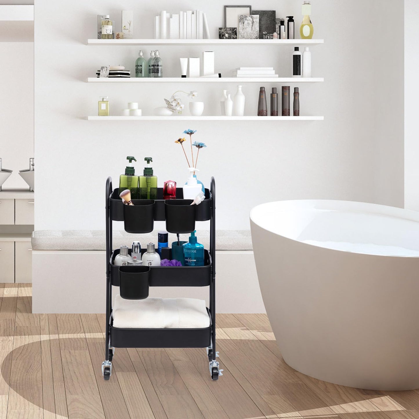 DOEWORKS Storage Trolley on Wheels Metal Kitchen Trolley Craft Trolleys