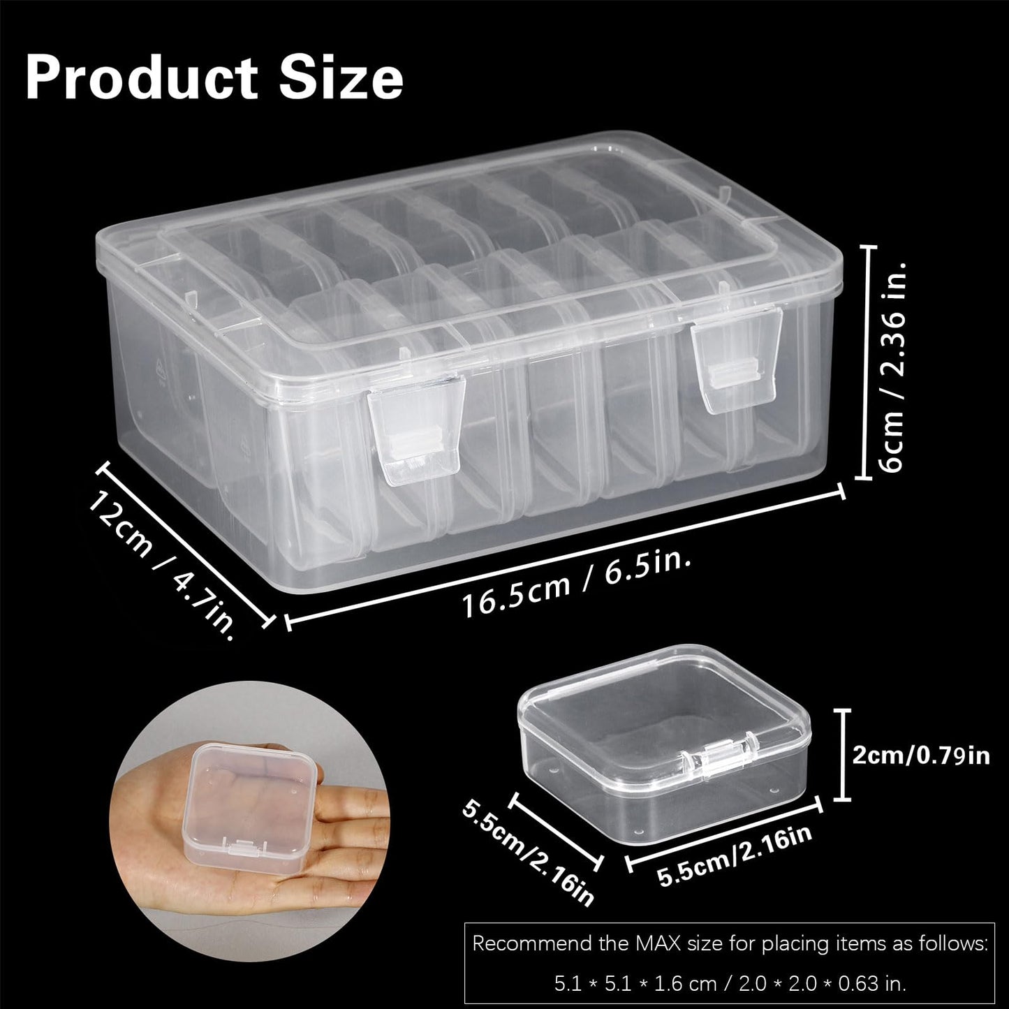 Mathtoxyz Bead Organiser Storage Box, 15 Pcs Small Plastic Storage Boxes Clear Clay Beads Storage Containers Case with Hinged Lid and Rectangle for