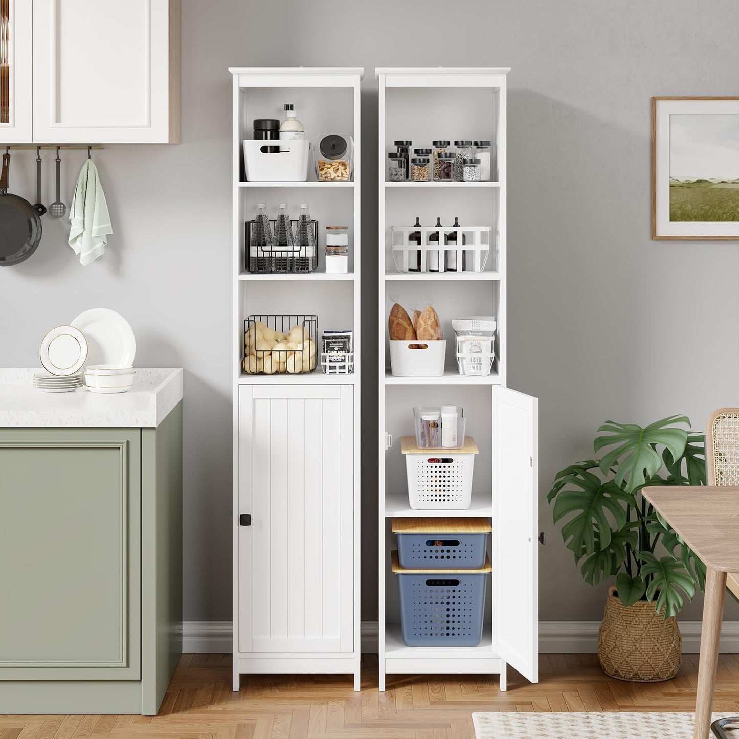 RRX Narrow Tall Bathroom Storage Cabinet,35 * 32 * 161cm (pure white)