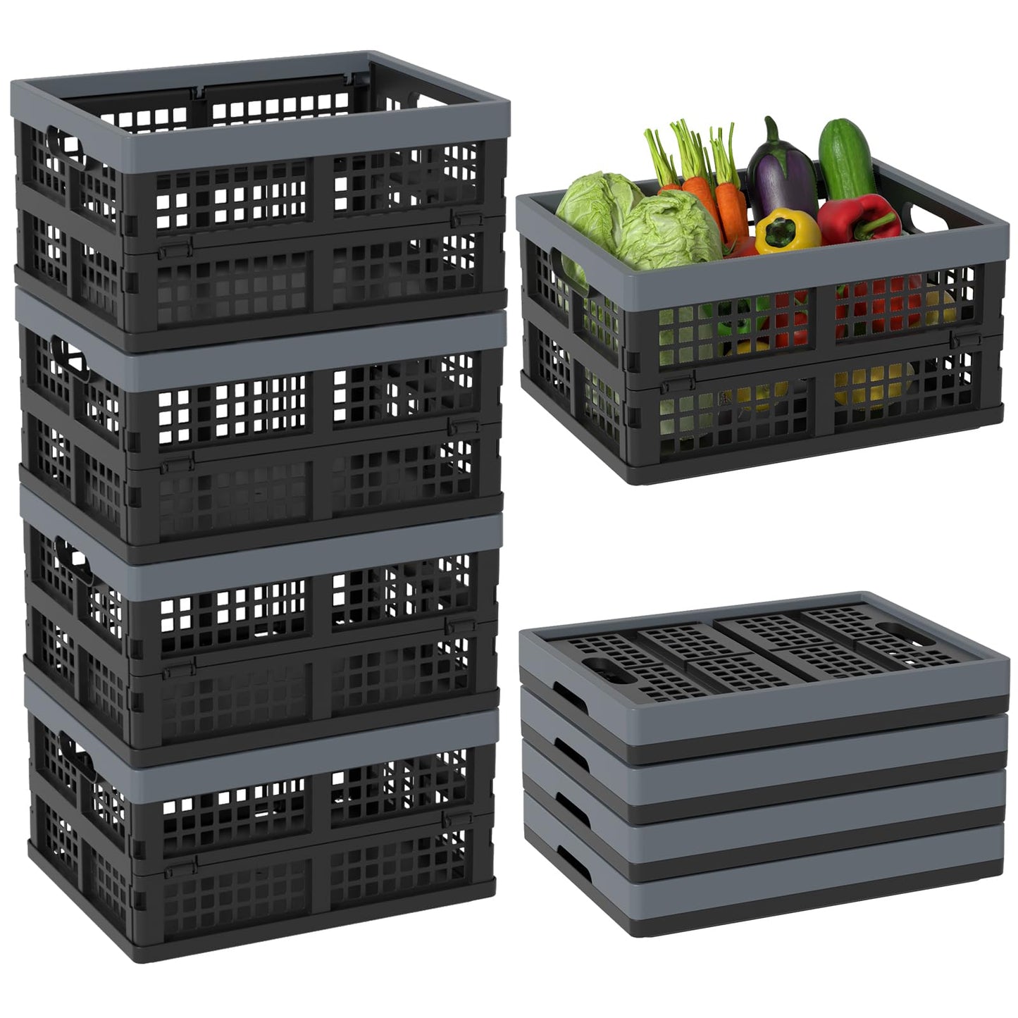 Xeabia 15 Litres Plastic Collapsable Storage Crates with Handles, 4-Packs
