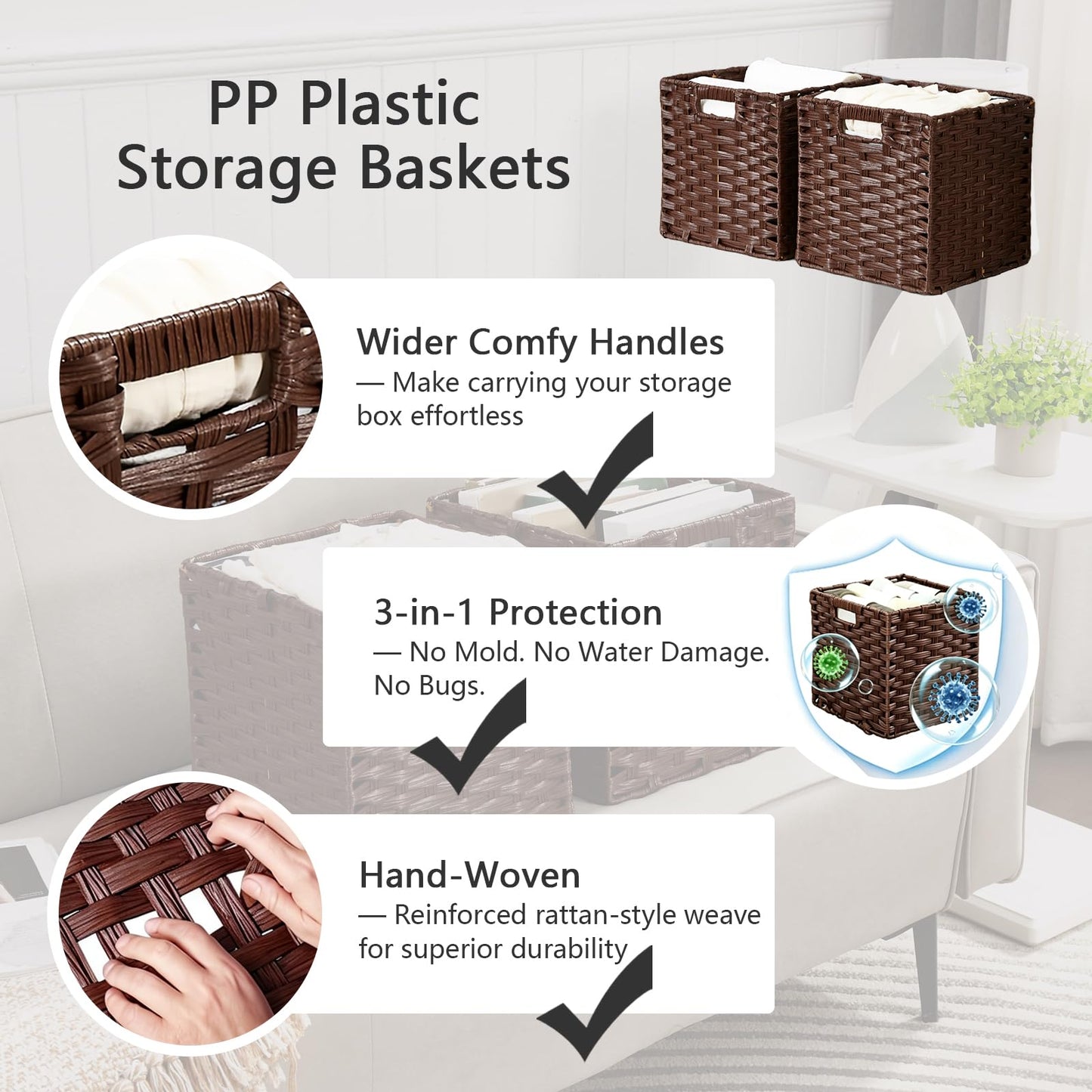 Mangata 31 cm Storage Cube Boxes for 33 cm Closet, Kallax, Rattan Effect Storage Baskets, Wicker Woven Polyrattan Material Wardrobe Organizer