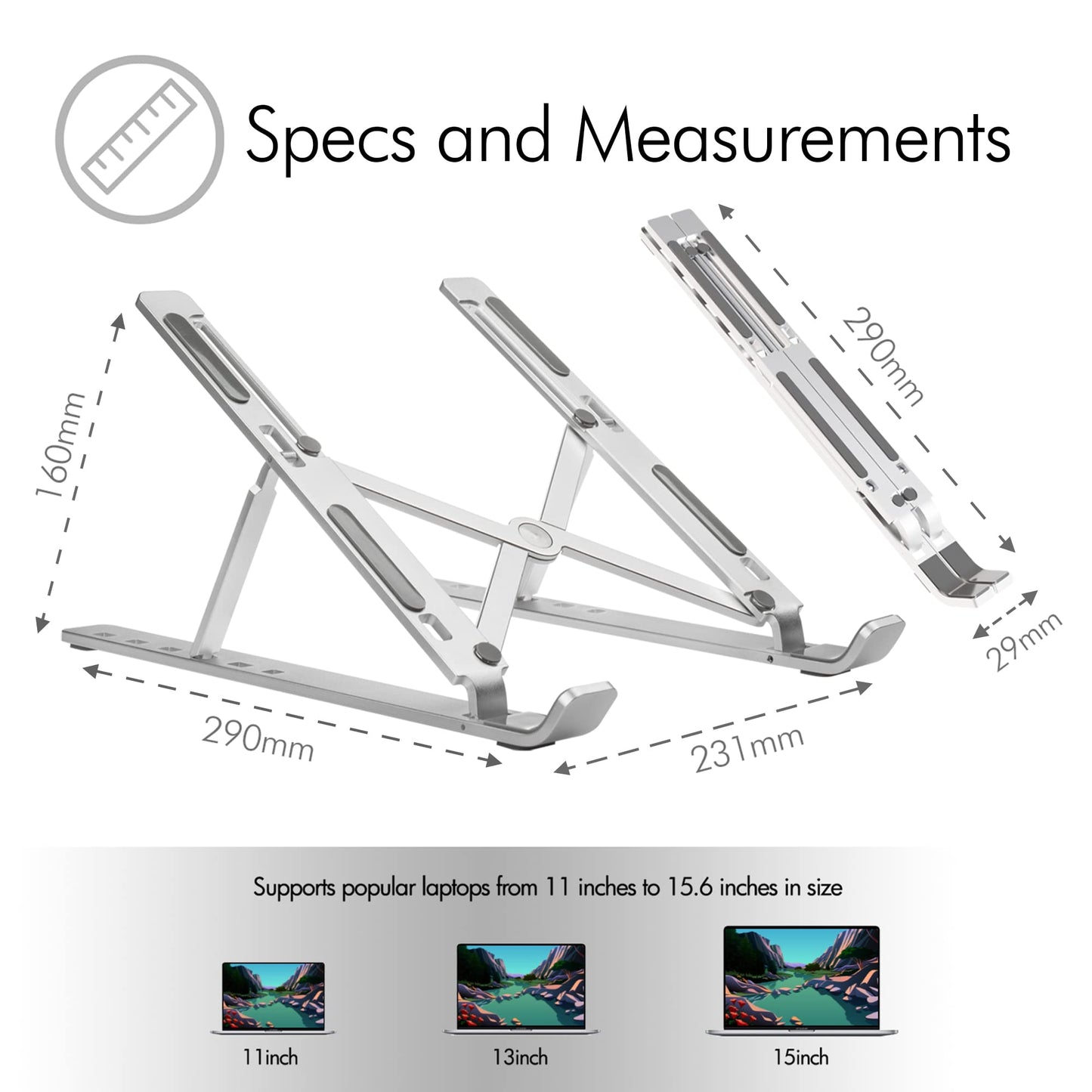 Desire2 Adjustable Laptop Stand, Portable Aluminium Holder for Desk, Foldable Ventilated Cooling Notebook Stand for Macbook Air Pro, HP, Lenovo, Sony