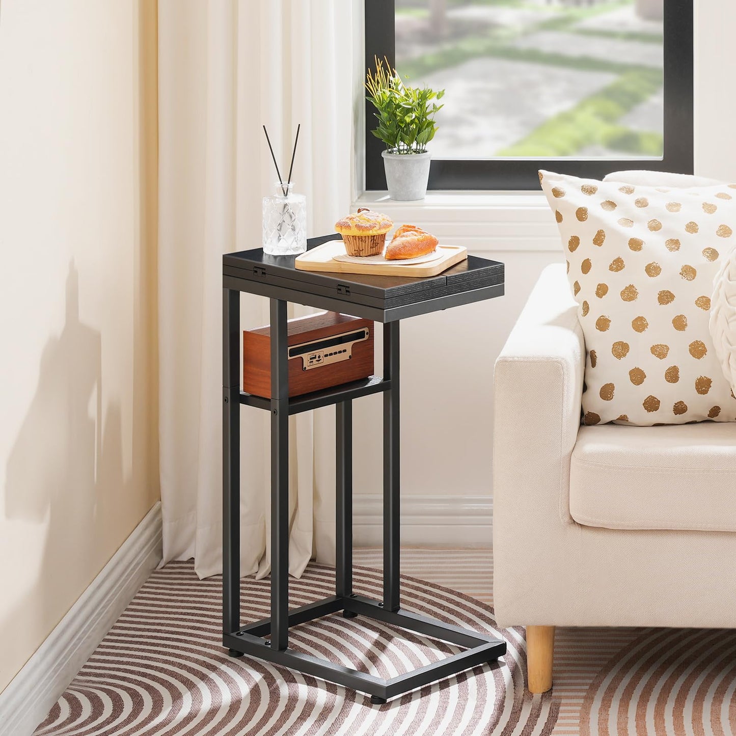 HOOBRO C Shaped Side Table, Foldable Sofa Side Table, Bedside Snack Tables, Laptop Holder Table for Sofa, Small Spaces, Small Coffee Tables