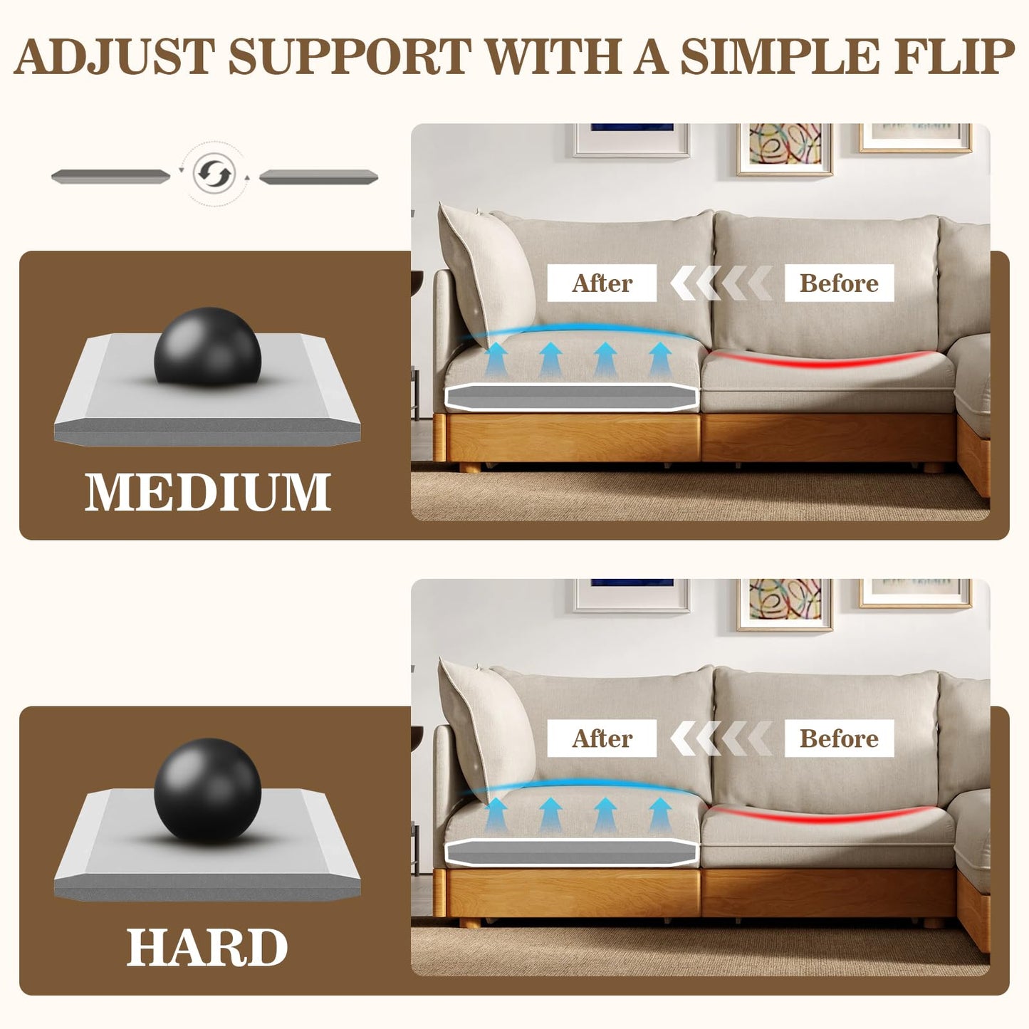 LIROPAU 50 x 50 x 5 cm Couch Cushion Support for Sagging Seat