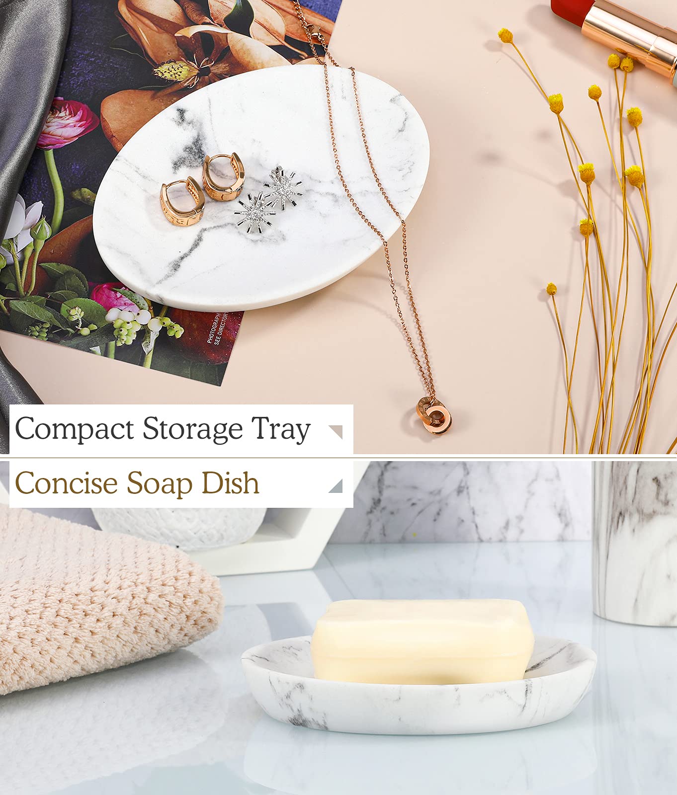 Luxspire Oval Soap Dish, Resin soap holder for Bathroom, Gravel White