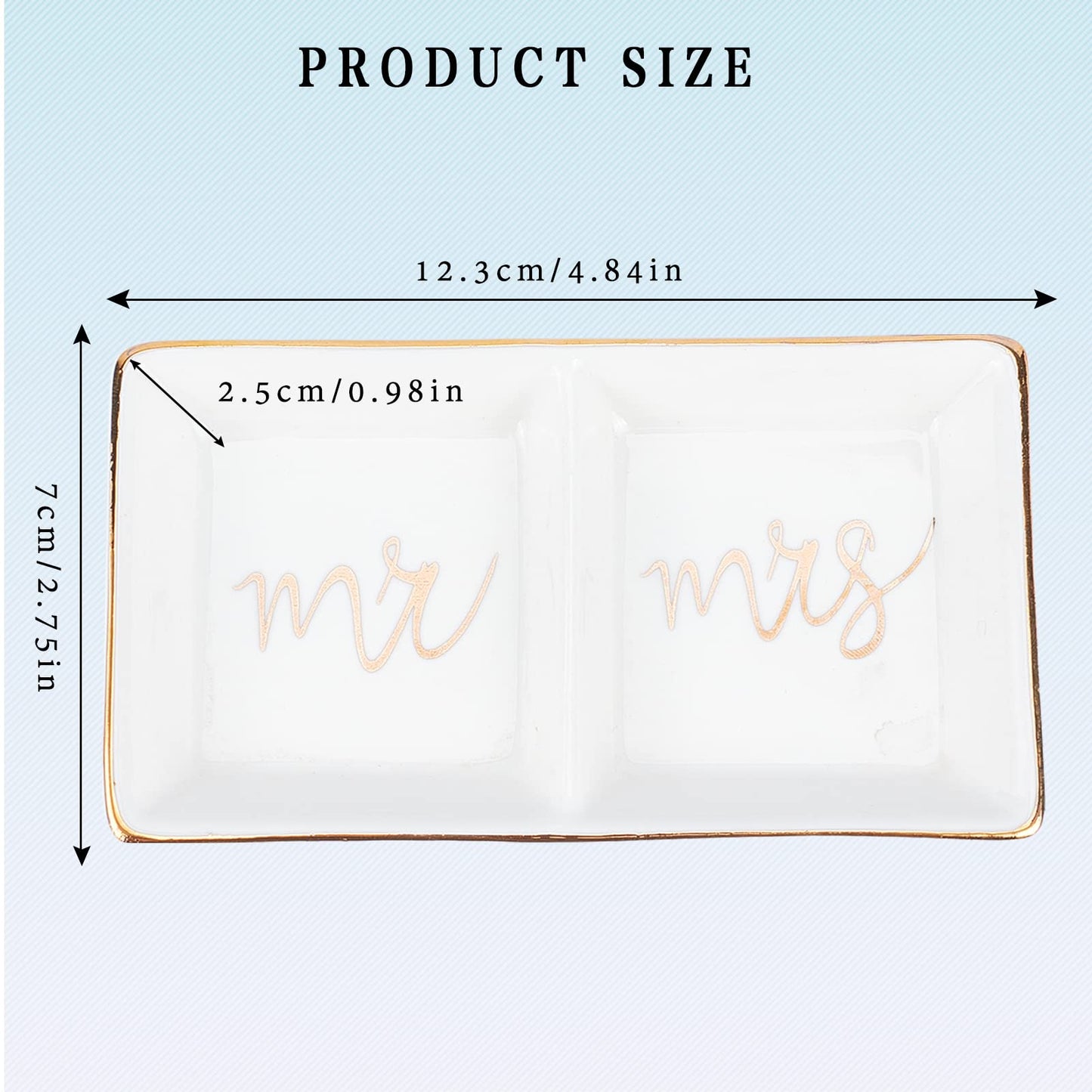 NICENEEDED Mr & Mrs Ring Dish, Two Section Trinket Tray for Wedding Engagement Rings Couples Gifts