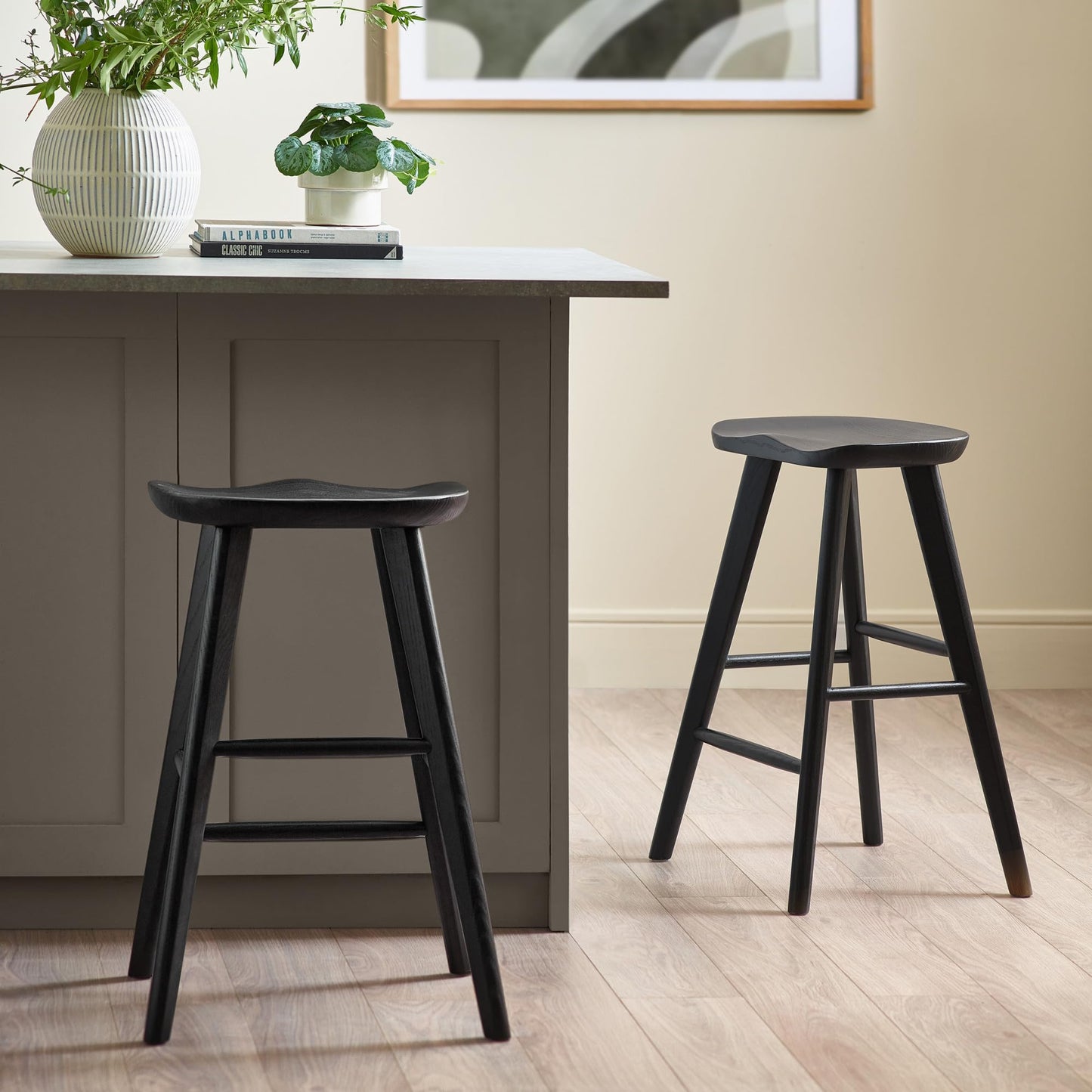Julian Bowen Mulu Bar Stool, Solid Oak, Black - H66 x W45 x D39.5cm