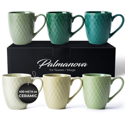 MIAMIO  6 x 400 ml  Coffee Mug Set/Mug - Modern Ceramic Mug Matt - Coffee Mug Large - Palmanova Collection (Green)
