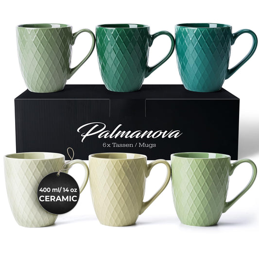 MIAMIO  6 x 400 ml  Coffee Mug Set/Mug - Modern Ceramic Mug Matt - Coffee Mug Large - Palmanova Collection (Green)