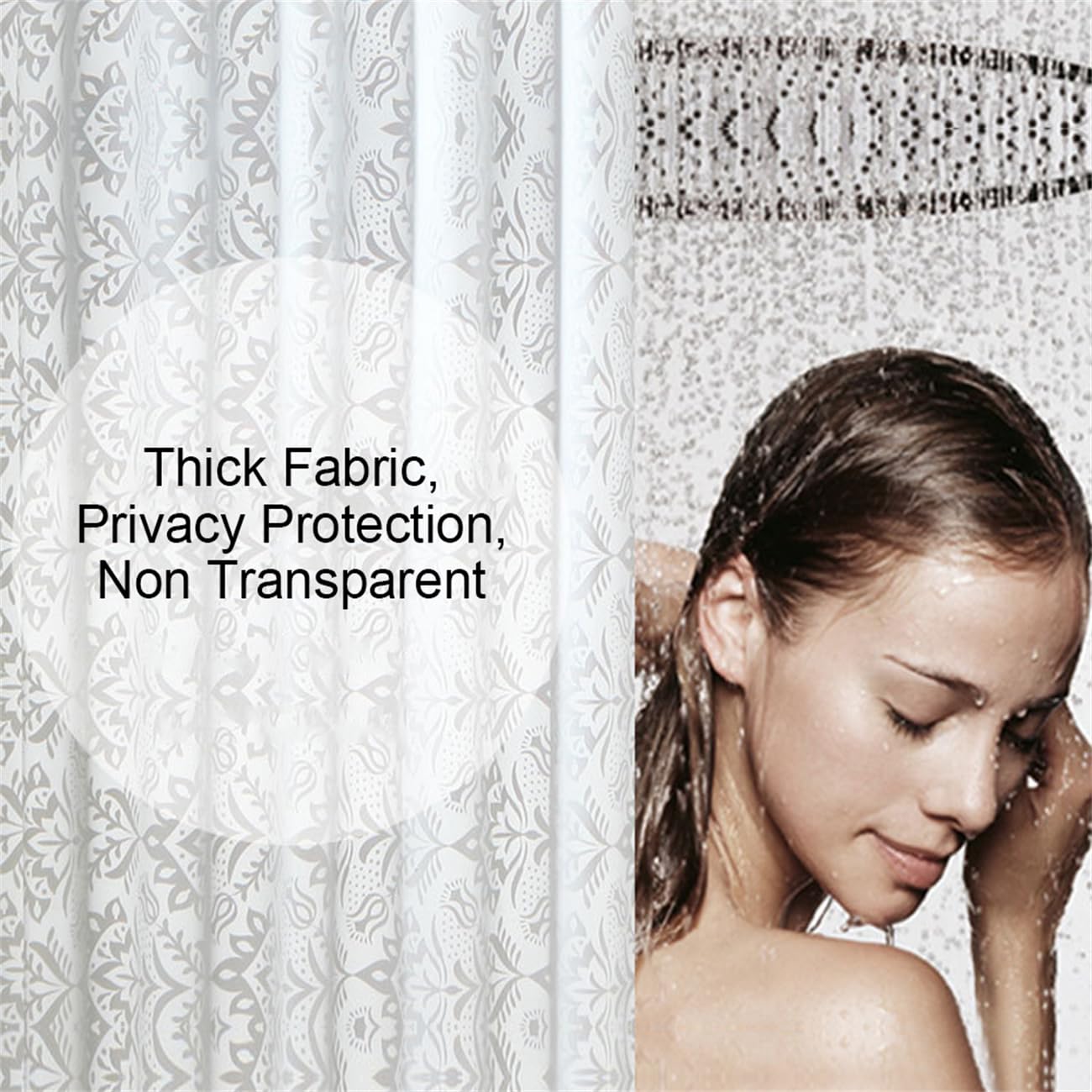 Lkw Ogechi Shower Curtain PEVA Washable White Flower 180x200 cm, 200 Drop Large Waterproof Plastic Bathroom Curtains