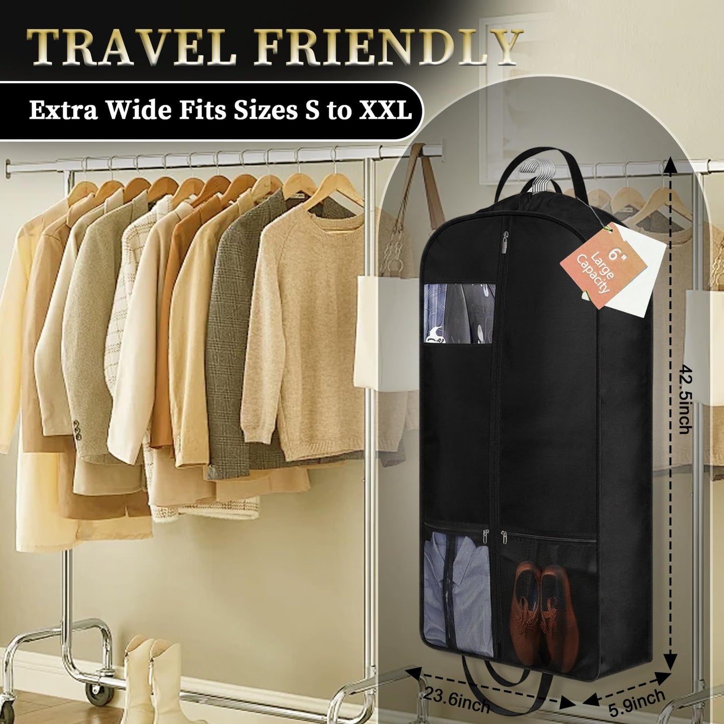 ChioSun 42" Long Suit Bag, Waterproof Heavy Duty Garment Bags,Side width 6"