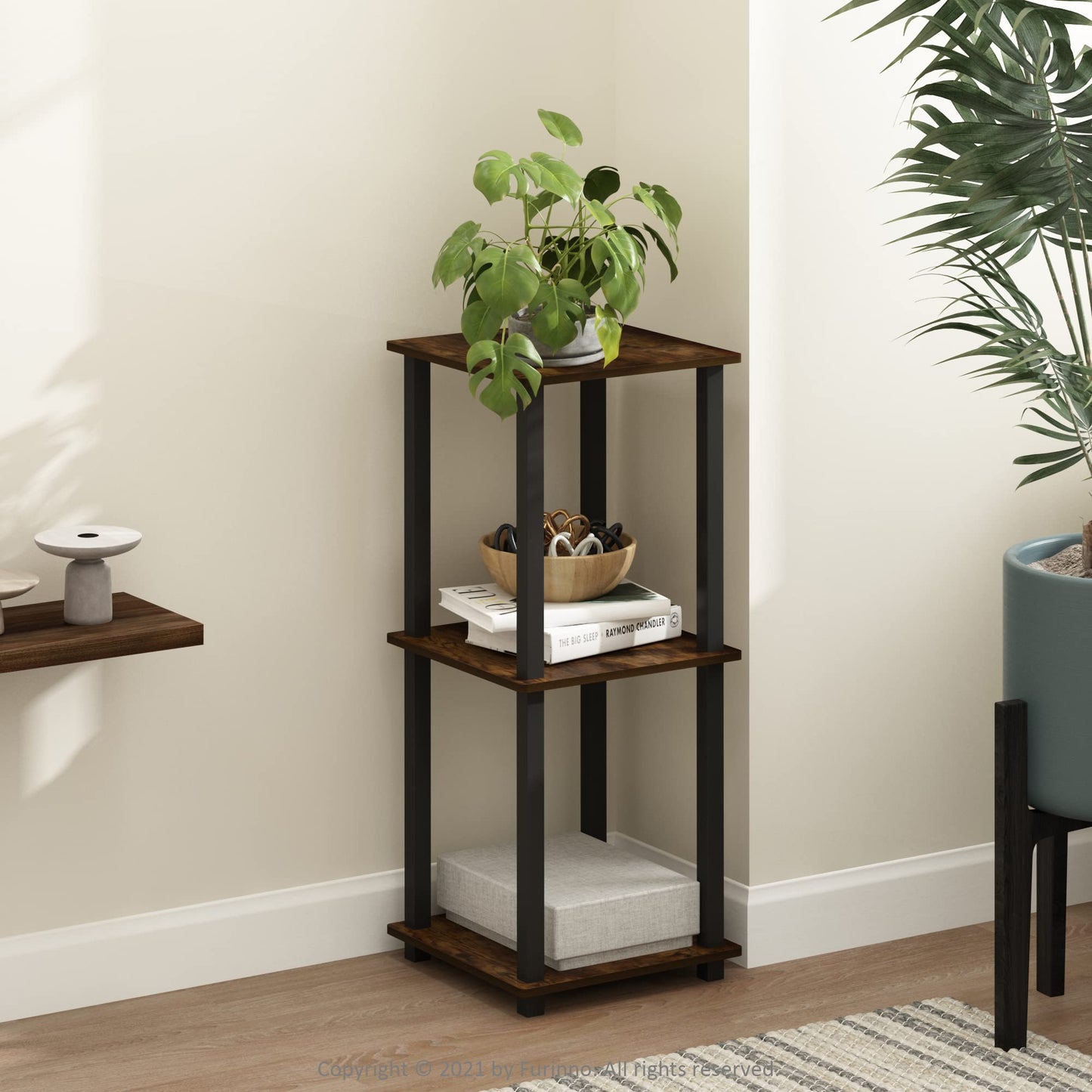 Furinno SIMPLISTIC Side Table Set of 2, 2-Tier End Table, Nightstand, Night Stand, Bedside Table, Easy Assembly, for Living Room, Bedroom, Amber Pine
