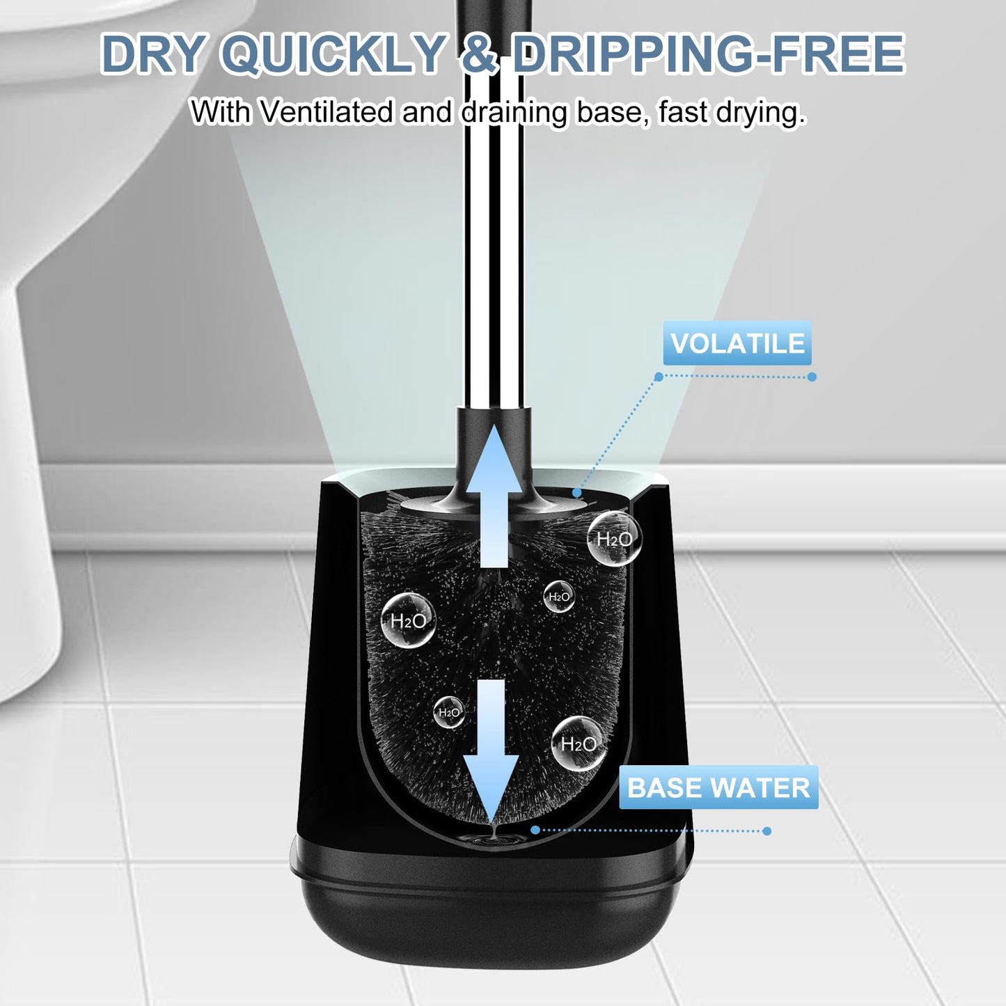 SetSail Toilet Bowl Brush and Holder for Bathroom Cleaning, Black, 1 Pack