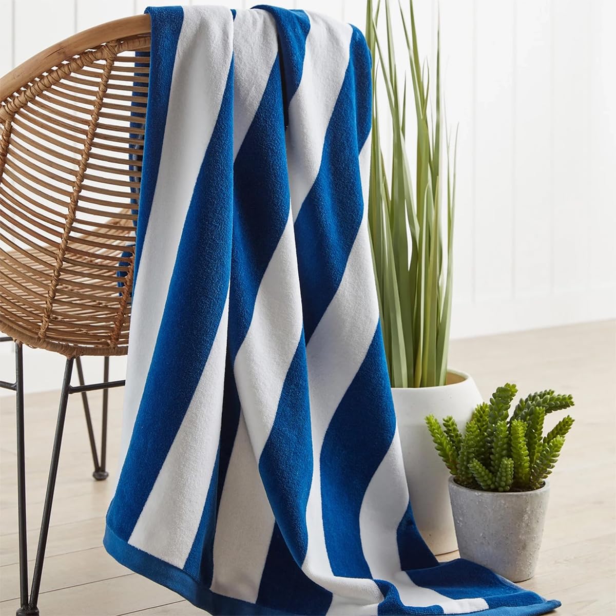 Christy Cabana Stripe Beach Towel | Extra Large | Sand Free | 100% Cotton | Luxury Super Soft Velour Front | Quick Dry Towelling Rear