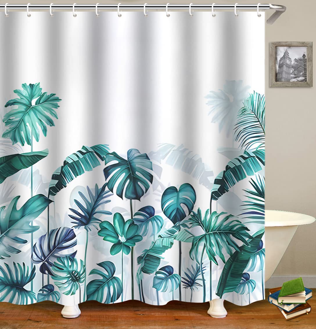 WELTRXE Shower Curtains, Bathroom Shower Curtain with 12 Hooks, Waterproof Polyester Fabric Bathtub Curtain, Weighted Hem, Quick Dry