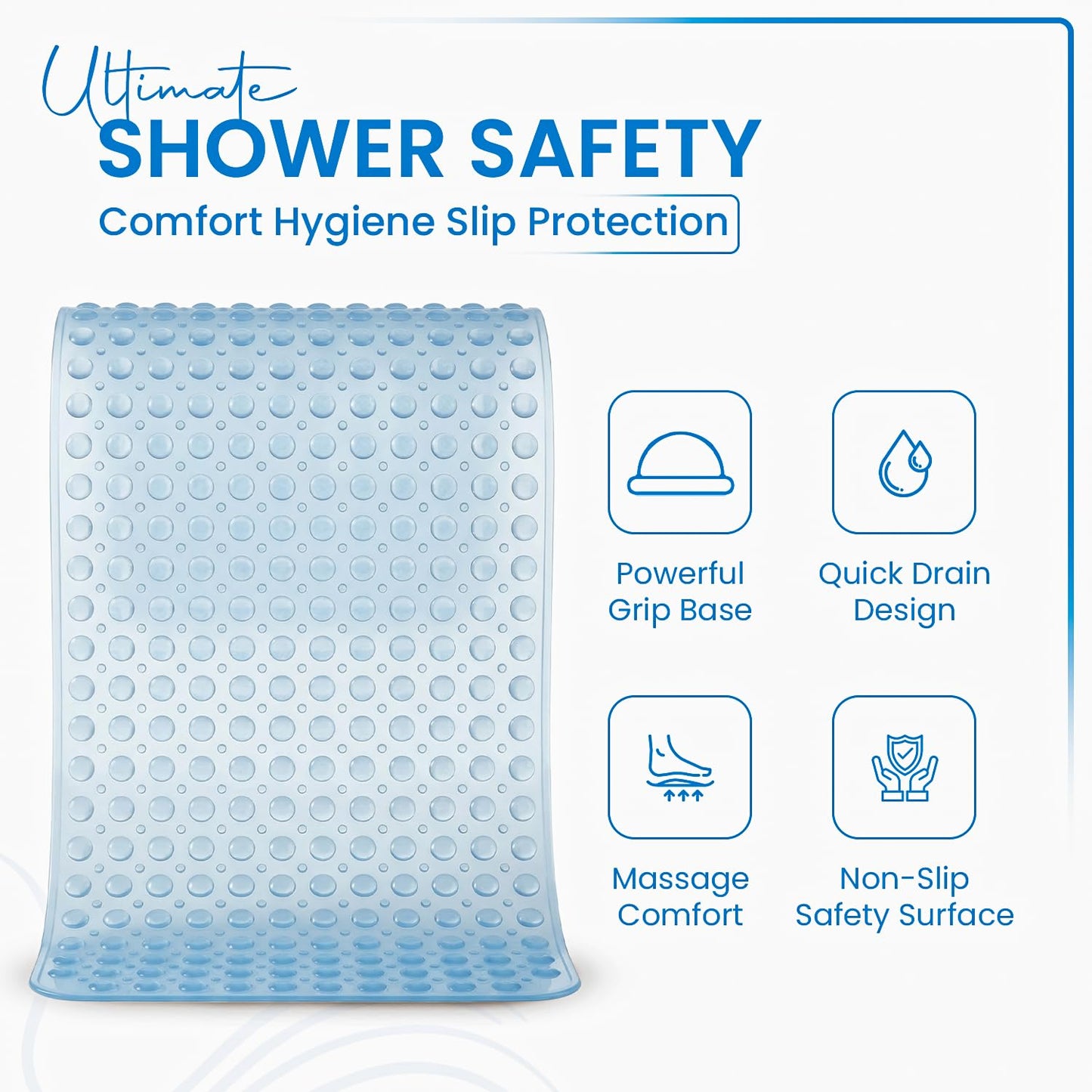 Rugs Garden Shower Bath Mats - Washable Non Slip Anti Mould Rubber Bathmat with Suction Cups for Bathtub and Bathroom (Blue, 53x53 cm)