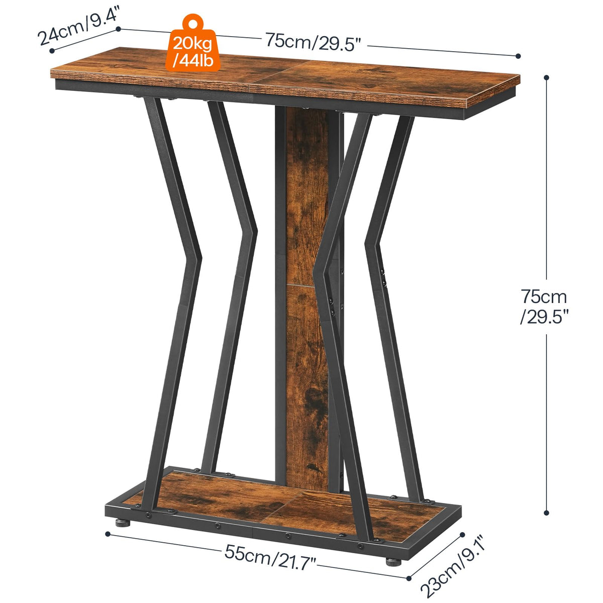 HOOBRO Slim Console Table for Hallway, 75 cm Narrow Hallway Table with Storage, 2-Tier Behind Sofa Table, Modern Style, for Living Room, Entryway