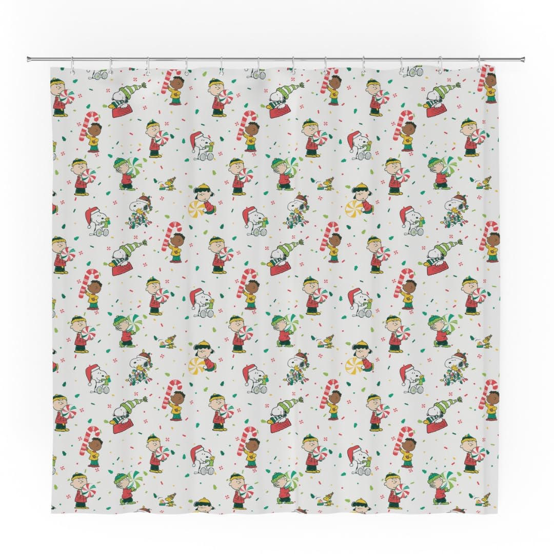 Franco Peanuts Holiday Christmas Bath Microfiber Shower Curtain, 72x72, Officially Licensed Product