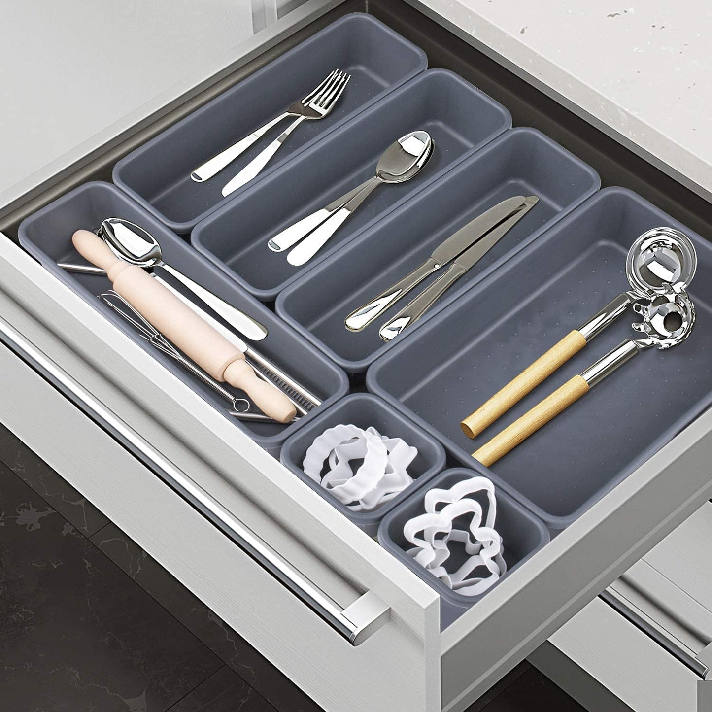 Addis 8pcs Interlocking Drawer Organiser Plastic Storage Trays Dividers for Kitchen Office Desk Make-Up Clothing Jewellery Craft Bathroom organising