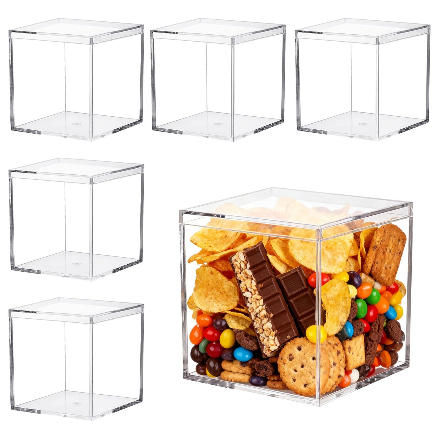 Pilikoll 6Pcs 10x10x10cm Plastic Acrylic Display Boxes with Lid for Candy