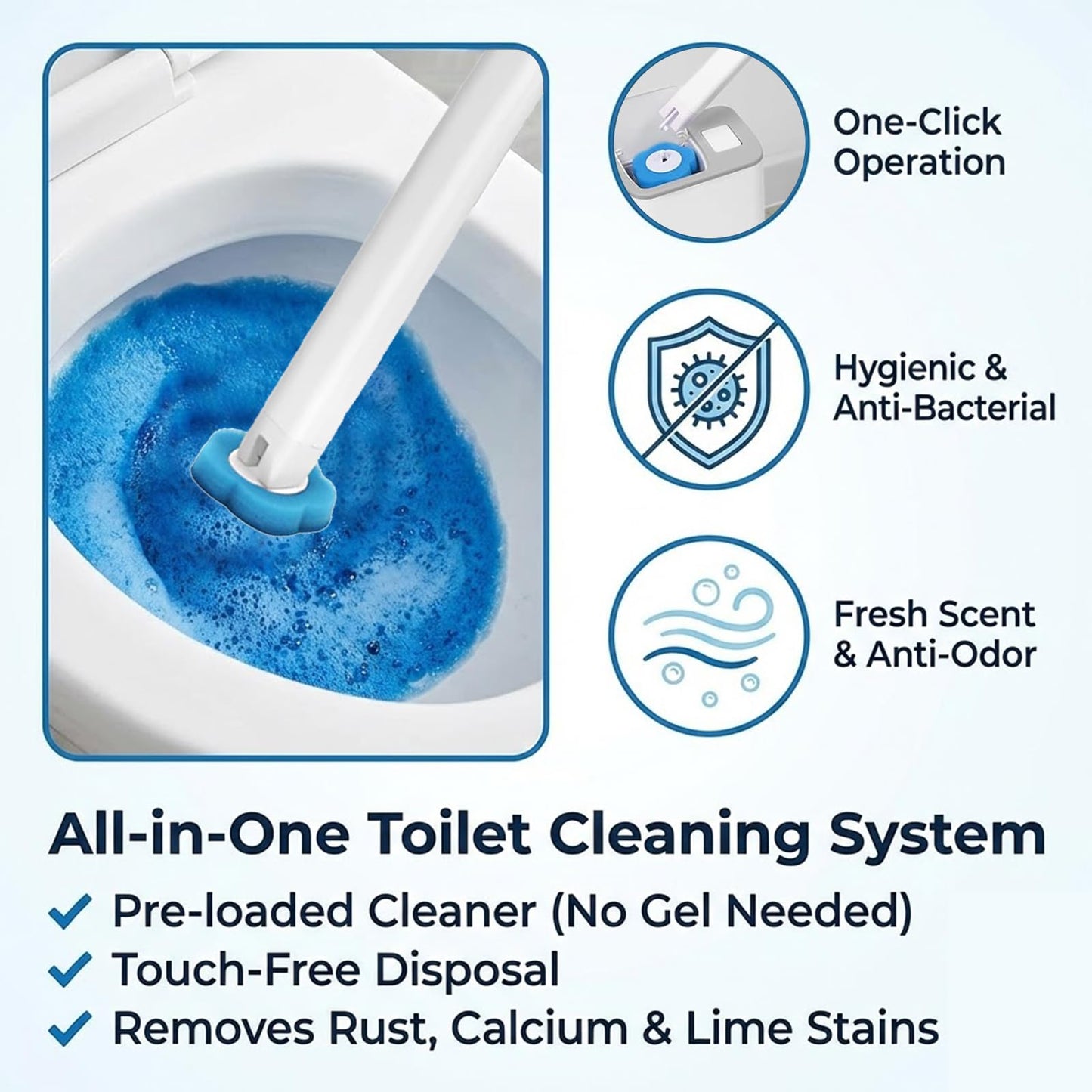 Disposable Toilet Cleaning System, Toilet Brush Wand with 36 Refill Sponges, Pre-loaded Cleaner Heads for Deep Scrubbing and Deodorizing