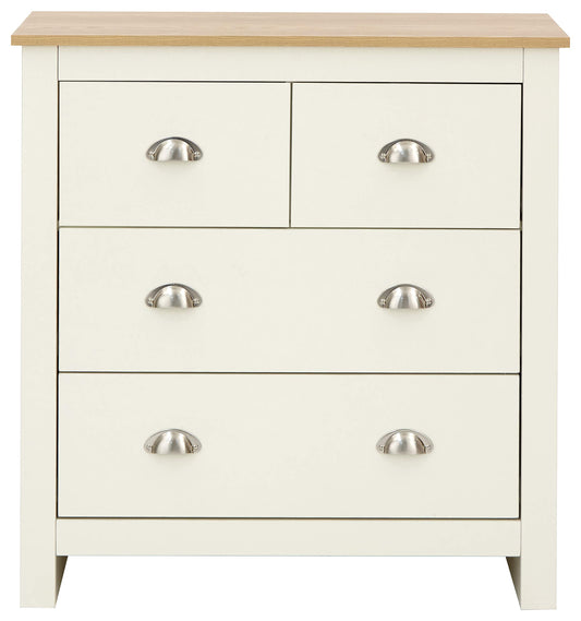 GFW Lancaster Wooden 4 Drawer Chest With Steel Cup Handle & 37.7 Litre Drawers, Modern Bedroom Furniture Chest Of Drawers Storage Unit, Contrast Oak
