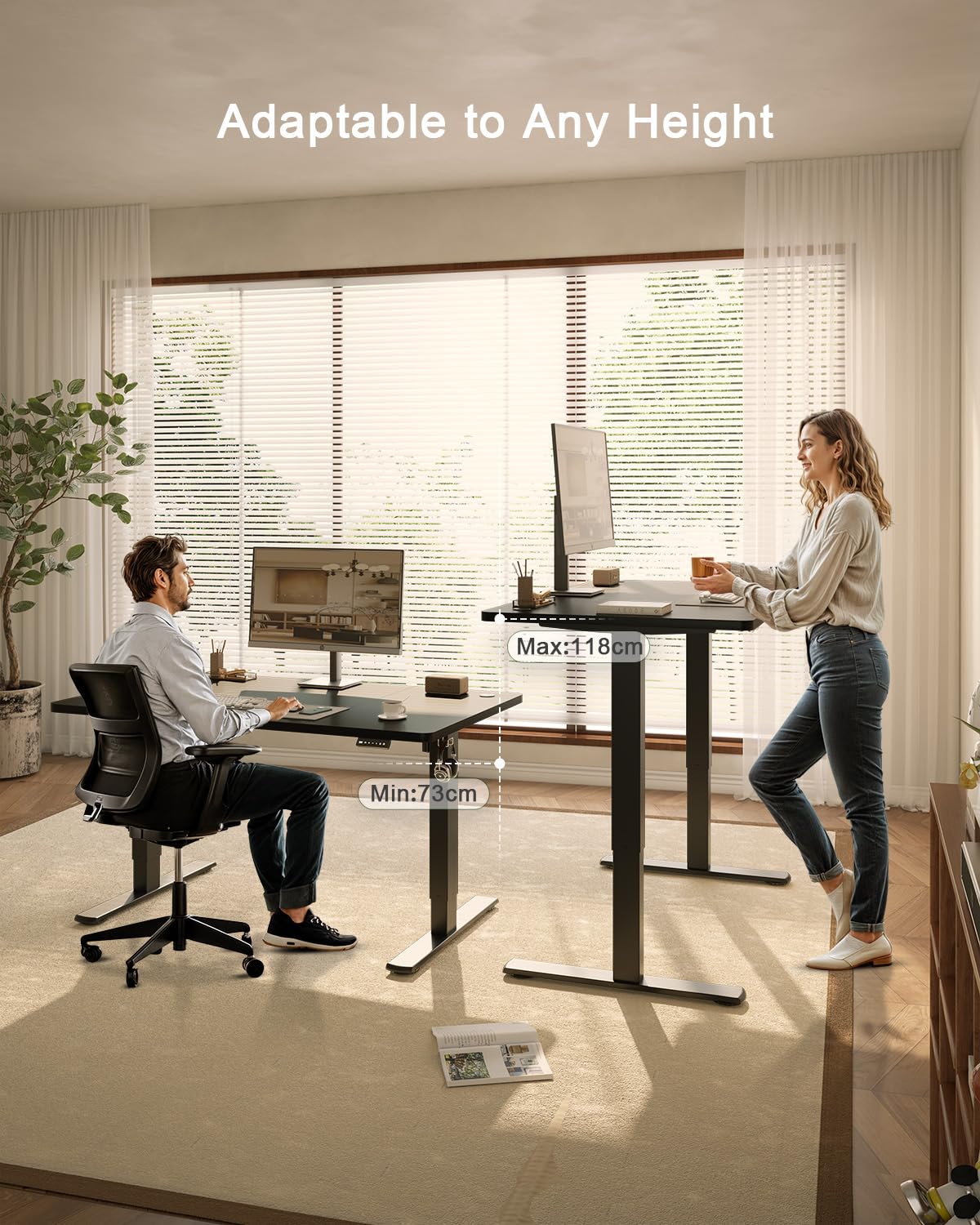 JUMMICO 120x60cm Electric Standing Desk with USB Charging Height Adjustable Desk with Sedentary Reminder Stand Up Desk with Splice Board for Home