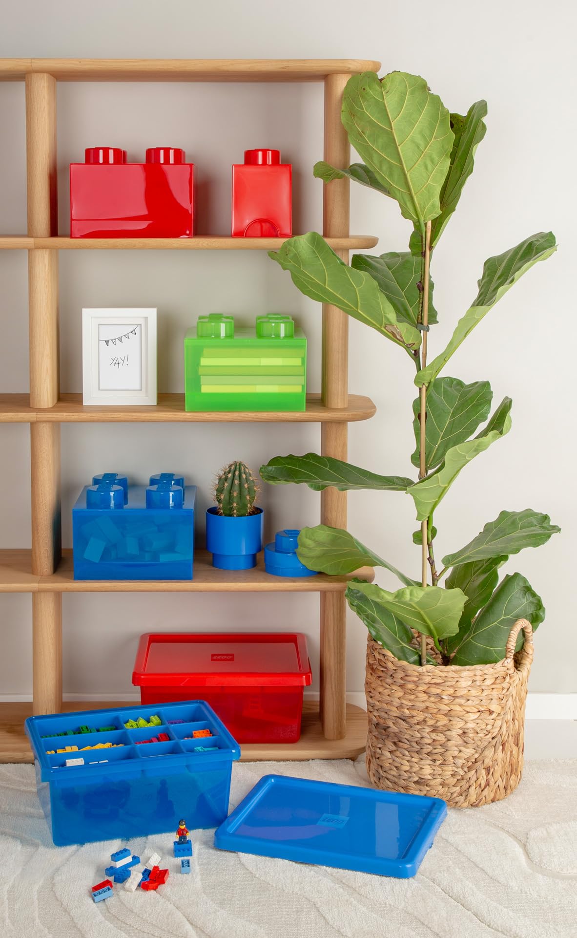 Room Copenhagen LEGO Storage Brick 4 Knobs Translucent Blue - Stackable Plastic Storage Box with Lid for Kids and Adults Desk Organizer and Toy Box