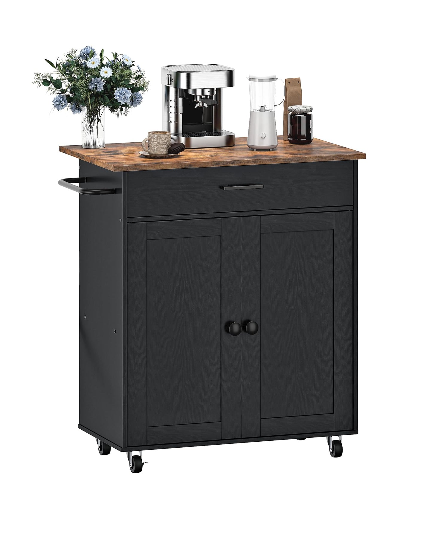 CHOEZON Kitchen Island, Farmhouse Kitchen Island Cart with One Double Cabinet and Drawer, Rolling Storage, with Drop Leaf ＆ industrial locking wheels