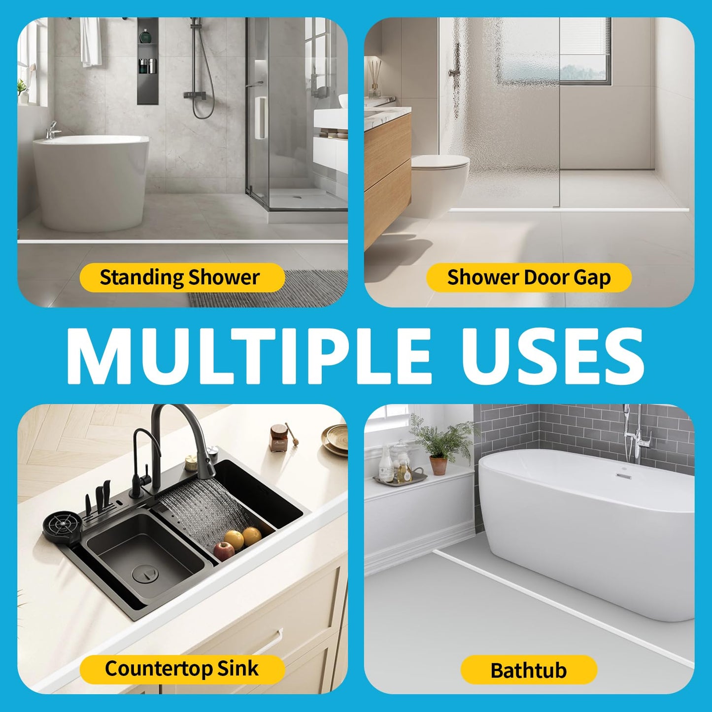 DLYYPLUS 67"/1.7M Collapsible Wet Room Floor Barrier Self-Adhesive Shower Threshold Water Dam Keeps Water Inside Threshold Dry and Wet Separation