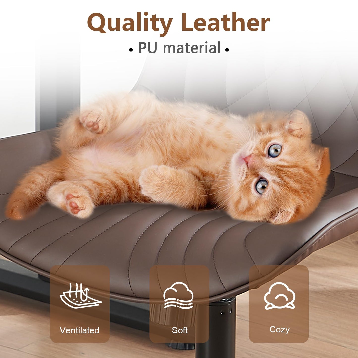 YOUTASTE Office Chair Adjustable, Ergonomic Desk Chair Armless PU Leather Swivel Chairs with Wheels for Home Office Computer, Modern, Brown