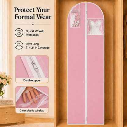 Sytinnice 2Pcs Long Dress Garment Bags, 60×180cm Folding Full Length Garment Cover Bag with Zipper, Pocket & Handle