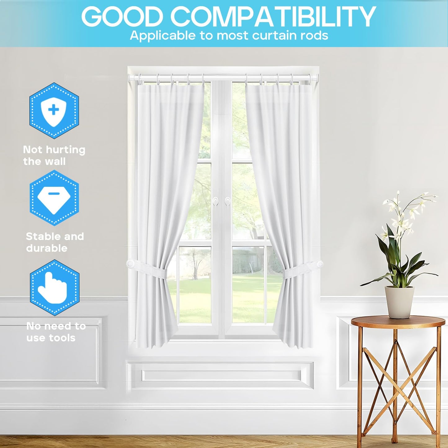 Zipglo Extendable Curtain Poles 59-120 cm, Tension Rods for Curtains Adjustable Shower Curtain Poles No Drilling Spring Loaded Curtain Rod Shower