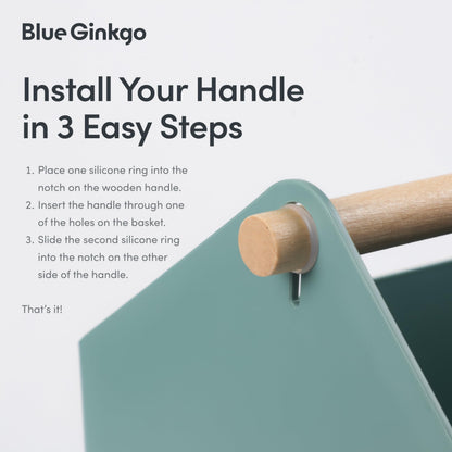 BLUE GINKGO Large Storage Basket – Plastic Caddy with Wooden Handle for Bathroom, Pantry, or Cleaning Supplies Green