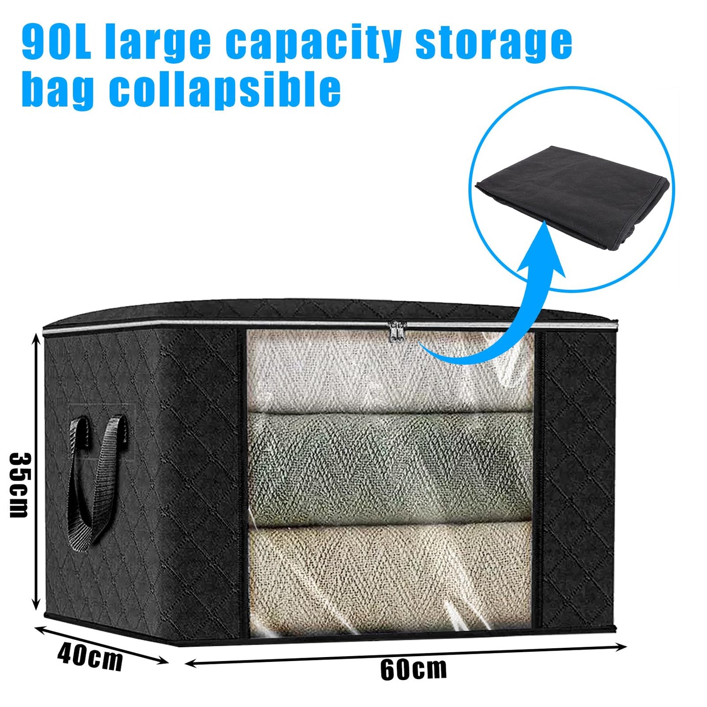 ASelected 90L Clothes Storage Bag, Large Clothes Storage Bag With Zips,Clear Window For Clothing Bedding Sweaters T-Shirts Blankets 3