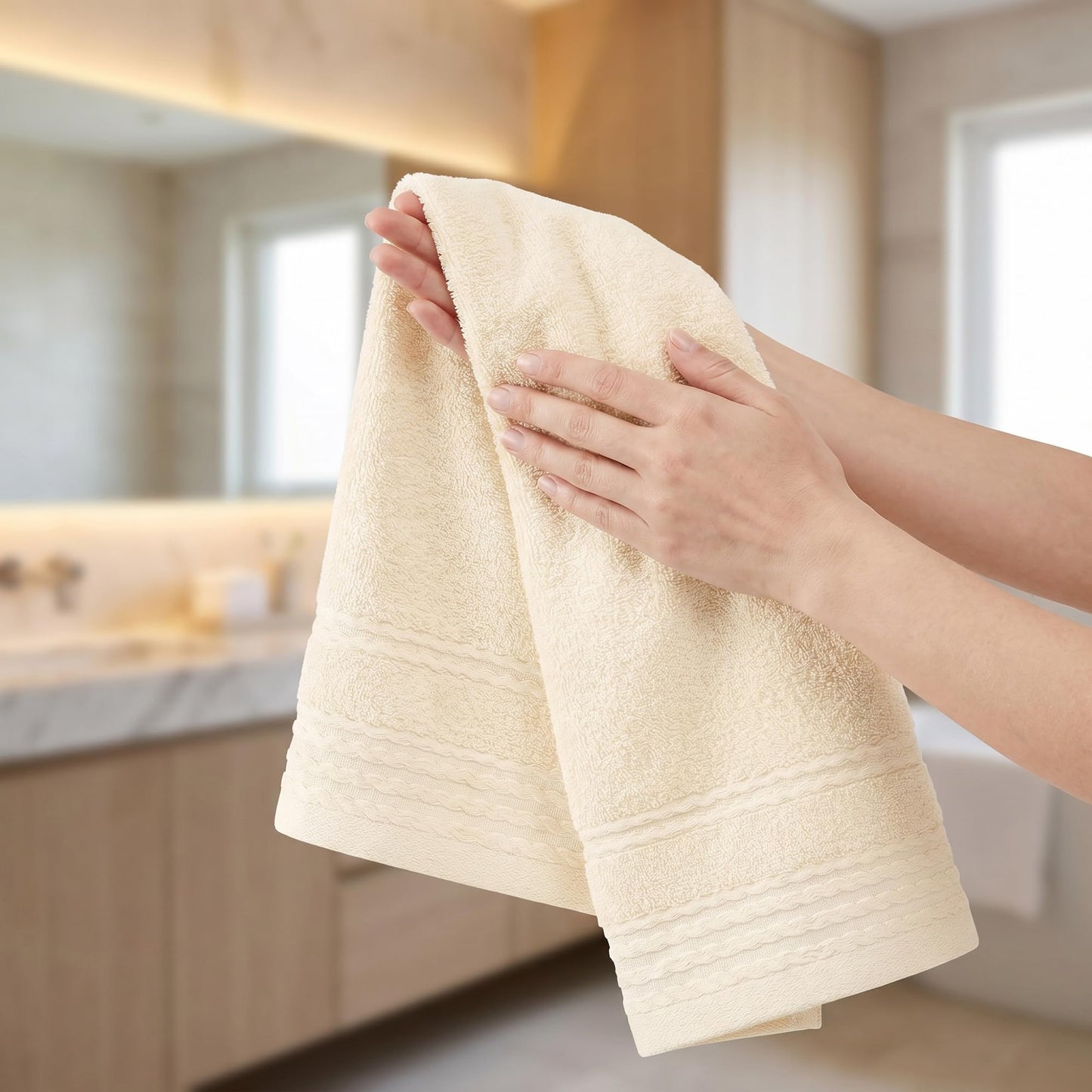 HMETOL Striped Comfort and Quick Drying Hand Towel Set (14 x 30 Inches)