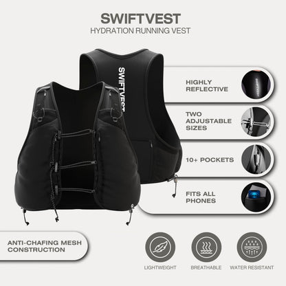 SWIFTVEST? Trail Running Vest | Phone & Water Bottle Holder | Hydration Backpack | 10+ Pockets for Running Accessories