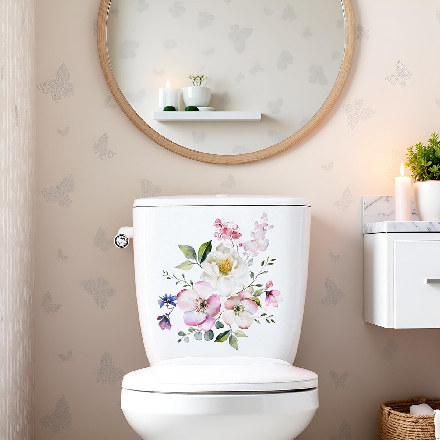 Toilet Lid Stickers, Bathroom Toilet Decals, Flower Butterfly Decals Self-Adhesive Sticker for Bathroom, Wall Decor Stickers Toilets, Décor