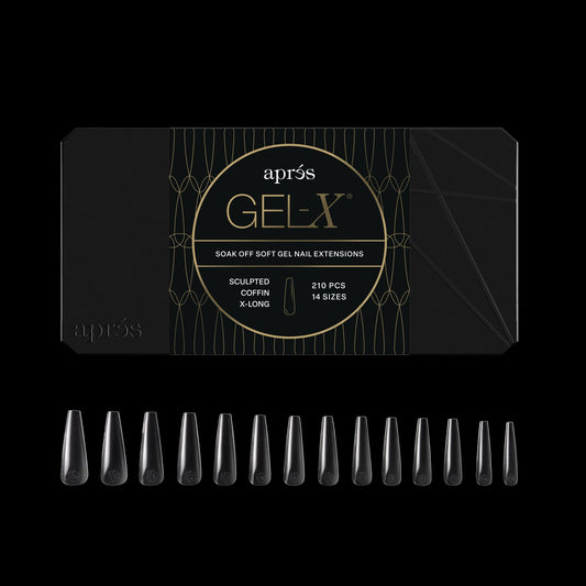 Apres Gel-X? Coffin Box of Nail Tips | 280 Soft Gel Tips, 14 Sizes 00-9 | Half-sizes Included (Sculpted Coffin Extra Long Box, 280 Count)