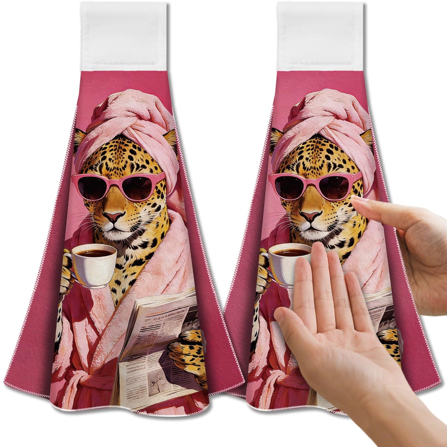 CUTHOLLOW 2 Pcs Pink Bathroom Leopard Hanging Kitchen Towels with Loop