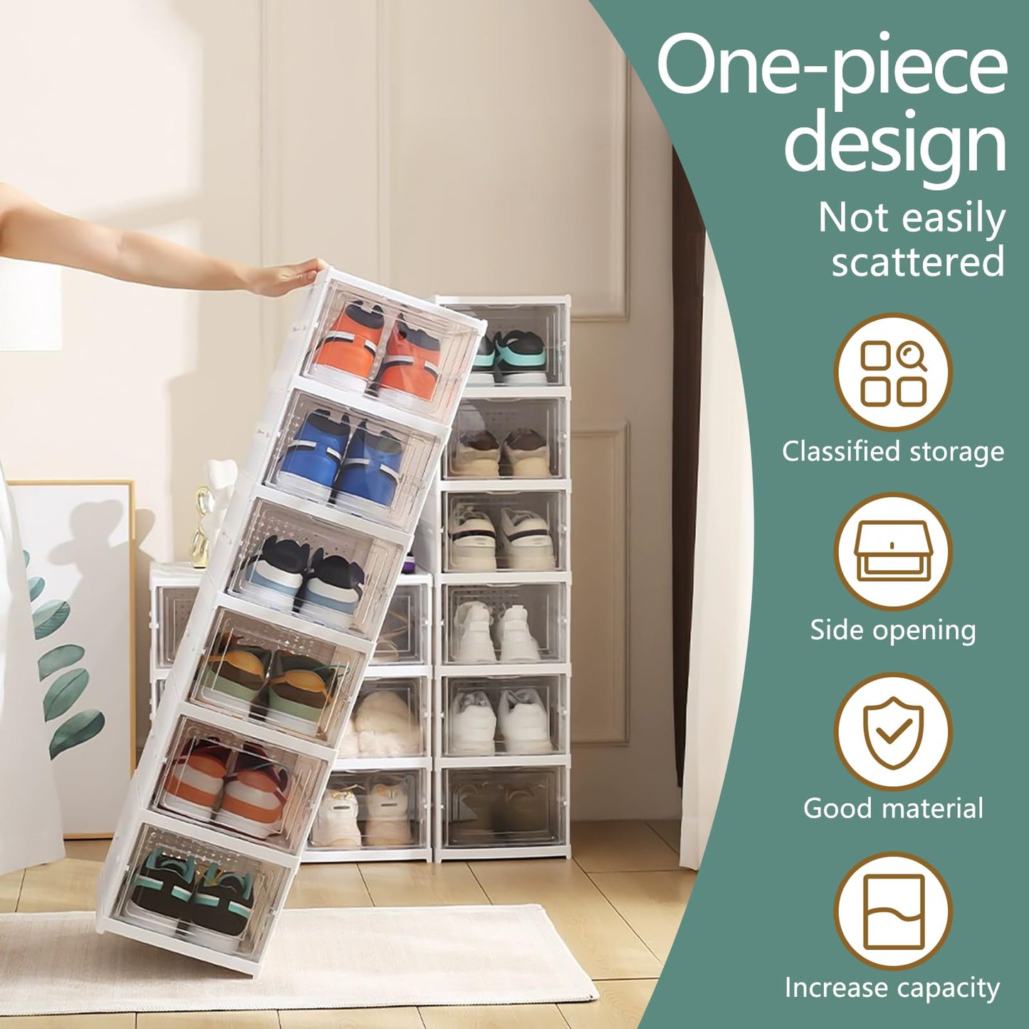 Shoe Storage Box 12PCS Shoe Organiser Clear Stackable with Magnetic Door Installation Free Plastic Trainer Storage Organise Foldable Space Saving Shoe