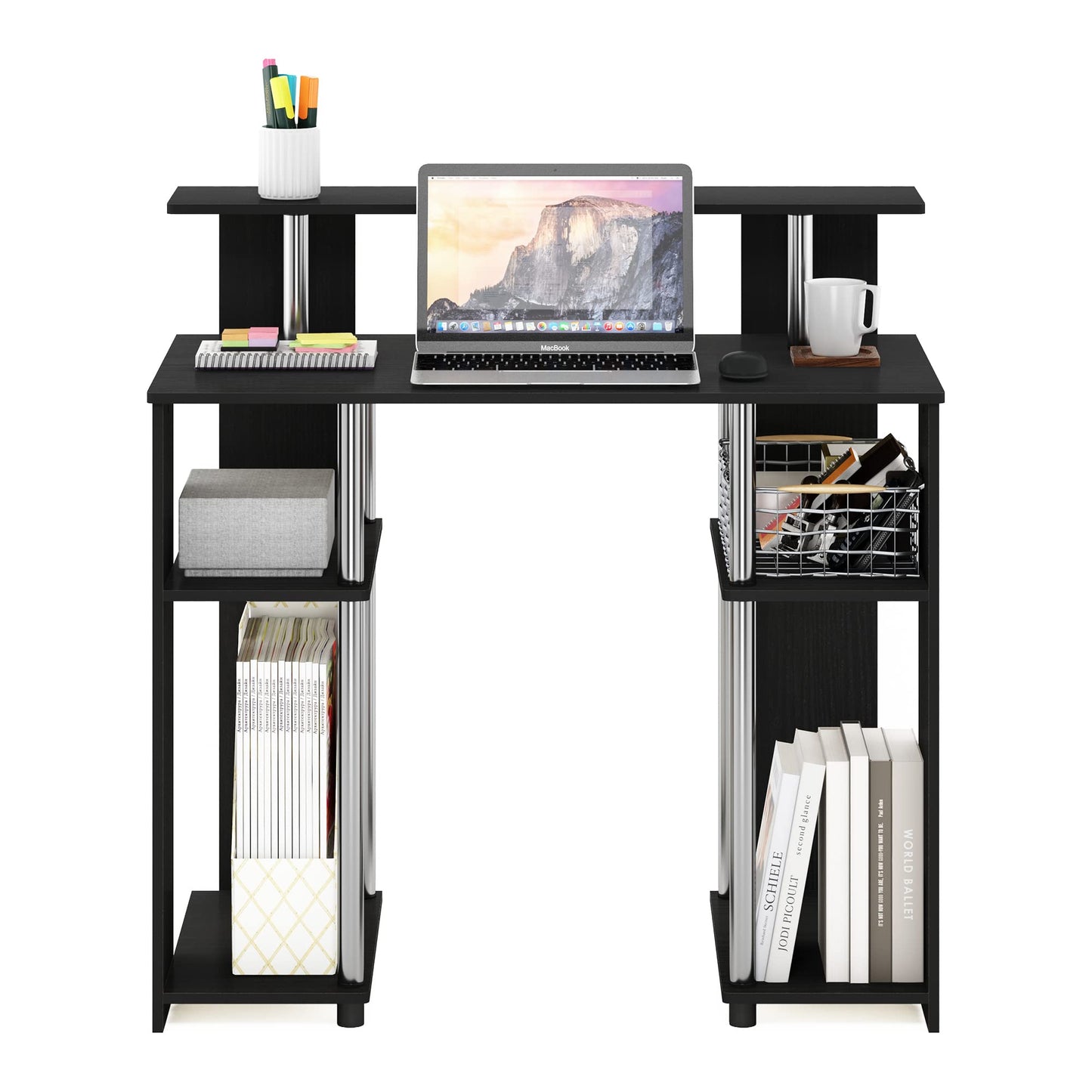 Furinno Computer Writing Desk, Engineered Wood, Americano/Stainless Steel, 51.49 (D) x 90.5 (W) x 90.6 (H) cm