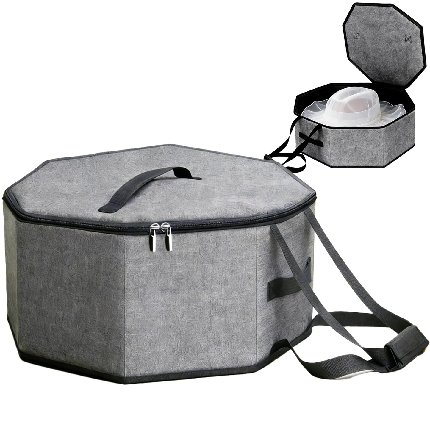 Calolin Hat Box For Travel, 16.9x7.1 in Collapsible Hat Organizer For Women Men, Large Capacity With Lid, Portable Travel Hat Storage Case, Gray