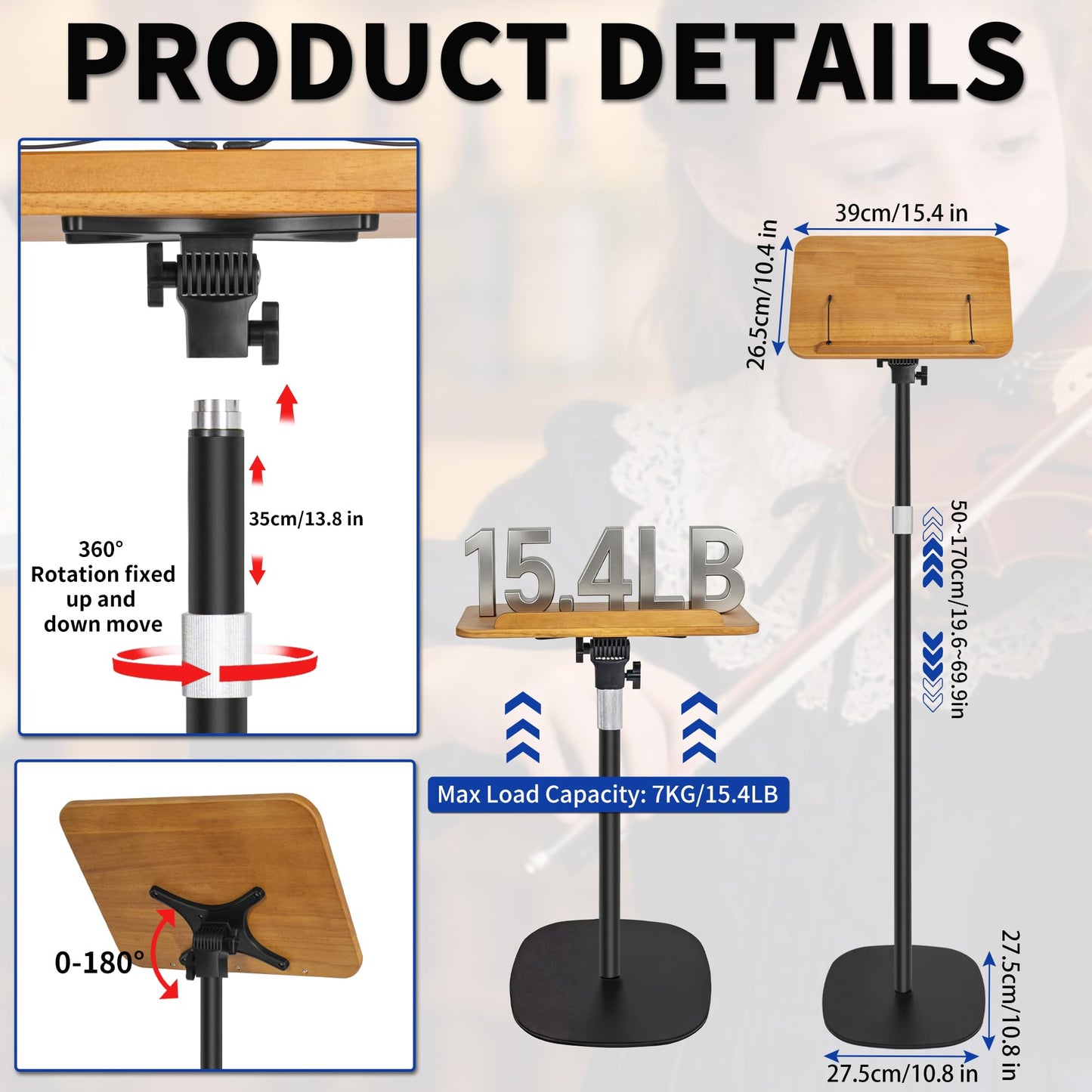 OUUTMEE Height Adjustable 50 to170CM Standing Reading Stand with Foldable