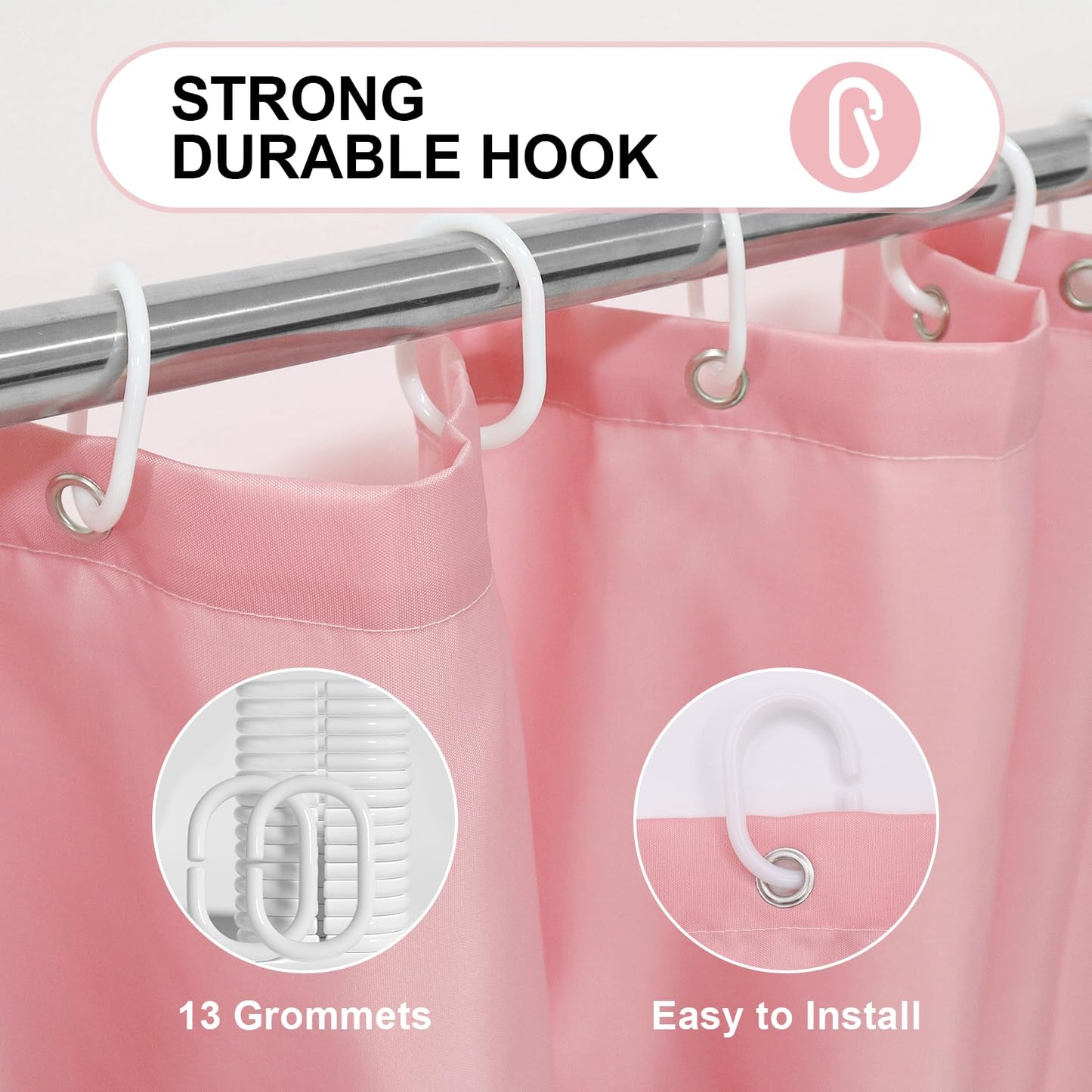 LUKDUNG 200 x 200 cm Polyester Textile Shower Curtain Anti-Mould for Bathroom, Curtain for Bathtub Shower Made of Fabric Waterproof Washable Shower